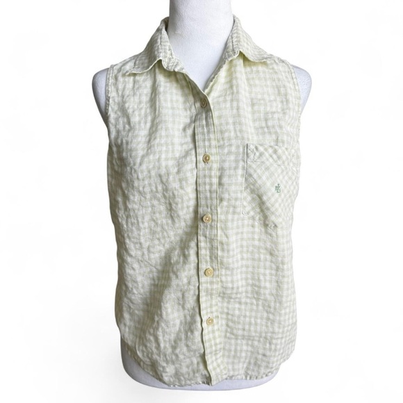 Ralph Lauren White and Green 100% Linen Sleeveless Button Down Shirt - Picture 1 of 8